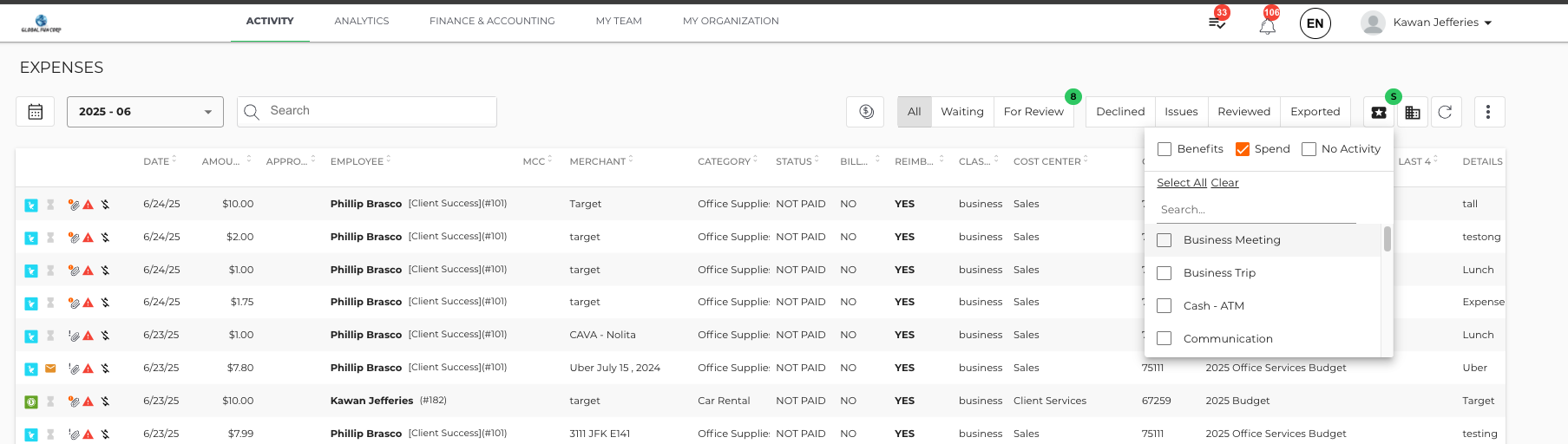How Do I Use the Spend/Benefit Activity Filter? – Custodia